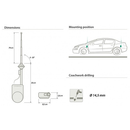 Calearo ANC7677155 AM/FM Electric Antenna Black Mast