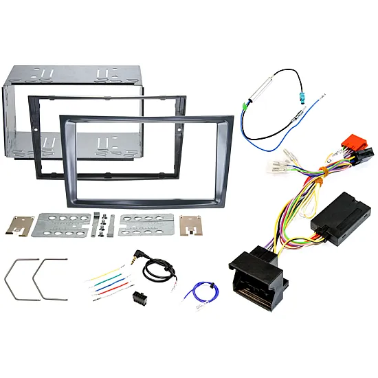 Vauxhall Corsa D Double DIN Car Stereo Fascia SWC Fitting Kit (GLOSS GREY/STEALTH BLACK)