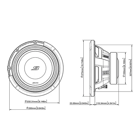 Alpine S2-W10D2 S-Series 25cm 10" Car Subwoofer with Dual 2-Ohm Voice Coils