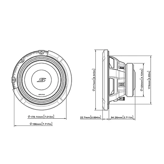 Alpine S2-W8D2 S-Series 20cm 8" Car Subwoofer Dual 2-Ohm Voice Coils Alpine S2-W8D2 S-Series 20cm 8" Car Subwoofer Dual 2-Ohm Voice Coils