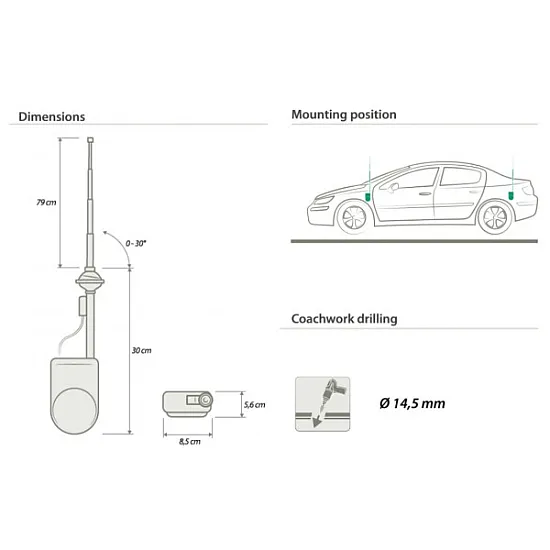 Calearo ANC7677155 AM/FM Electric Antenna Black Mast Calearo ANC7677155 AM/FM Electric Antenna Black Mast