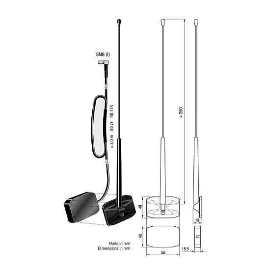 Celsus AN310457301 - Glass Mount External Whip DAB Antenna (SMB Connection) Celsus AN310457301 - Glass Mount External Whip DAB Antenna (SMB Connection)