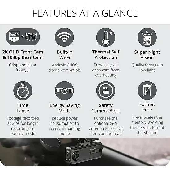 Thinkware Dash Cam Q200 - 2 Channel - Hard Wired - 32GB 2K