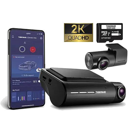 Thinkware Dash Cam Q850 2K QuadHD - 2-Channel - Hard Wired - 64GB