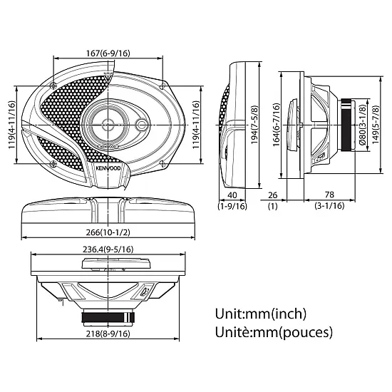 Kenwood KFC-M6934A - 6x9" 3-Way 360W Car Audio Flush Mount Speakers System Kenwood KFC-M6934A - 6x9" 3-Way 360W Car Audio Flush Mount Speakers System