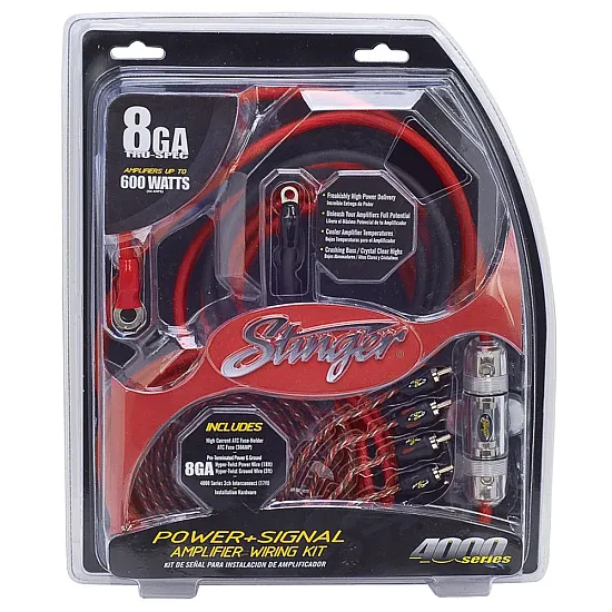 Stinger SK4681 Power & Signal Amplifier Wiring Kit 600 W 8GA AGU Fuse Holder