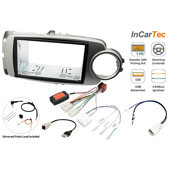 Toyota Yaris (2017-2020) Double DIN Car Stereo Upgrade Fitting Kit Silver