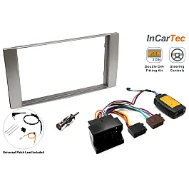 Ford SQUARE RADIO Double DIN Car Stereo Upgrade Fitting Kit (WITH SWC / SILVER)
