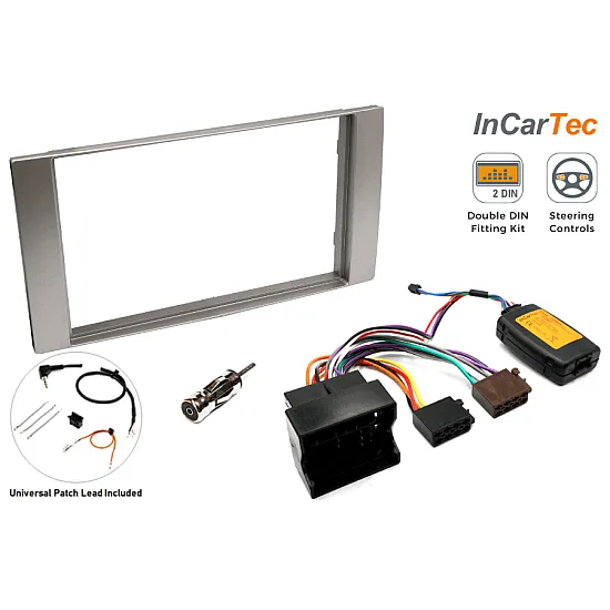 Ford SQUARE RADIO Double DIN Car Stereo Upgrade Fitting Kit (WITH SWC / SILVER)