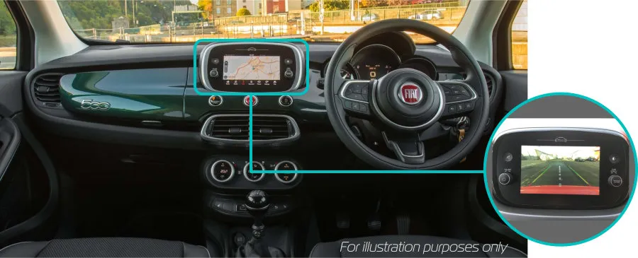 Fiat-500x-rear-view-reversing-camera-retrofit-kit-solution-dash