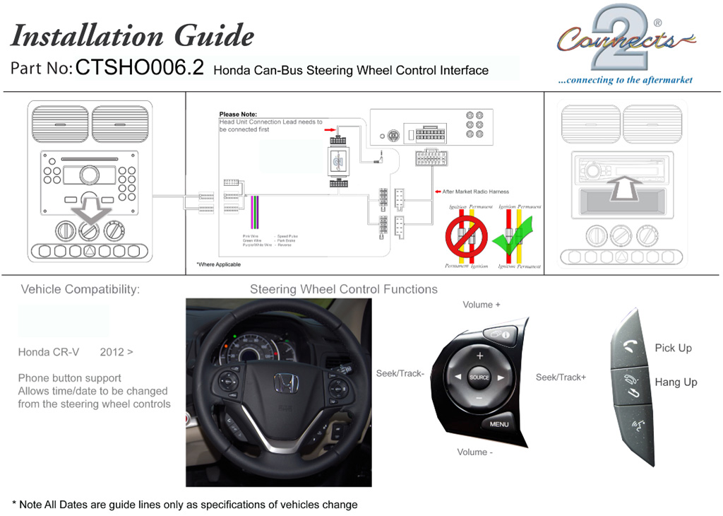 FREE PATCH For Honda CR-V 2012> CTSHO006.2 Steering Wheel Stalk Control Adaptor