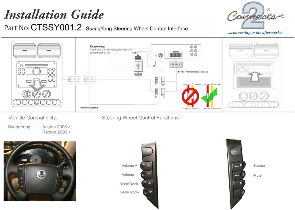 Connects2 CTSSY001.2 Controles Del Volante Adaptador para Ssangyong Rodius