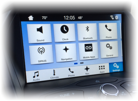 Ford Sync 3 Screen with 6 icons